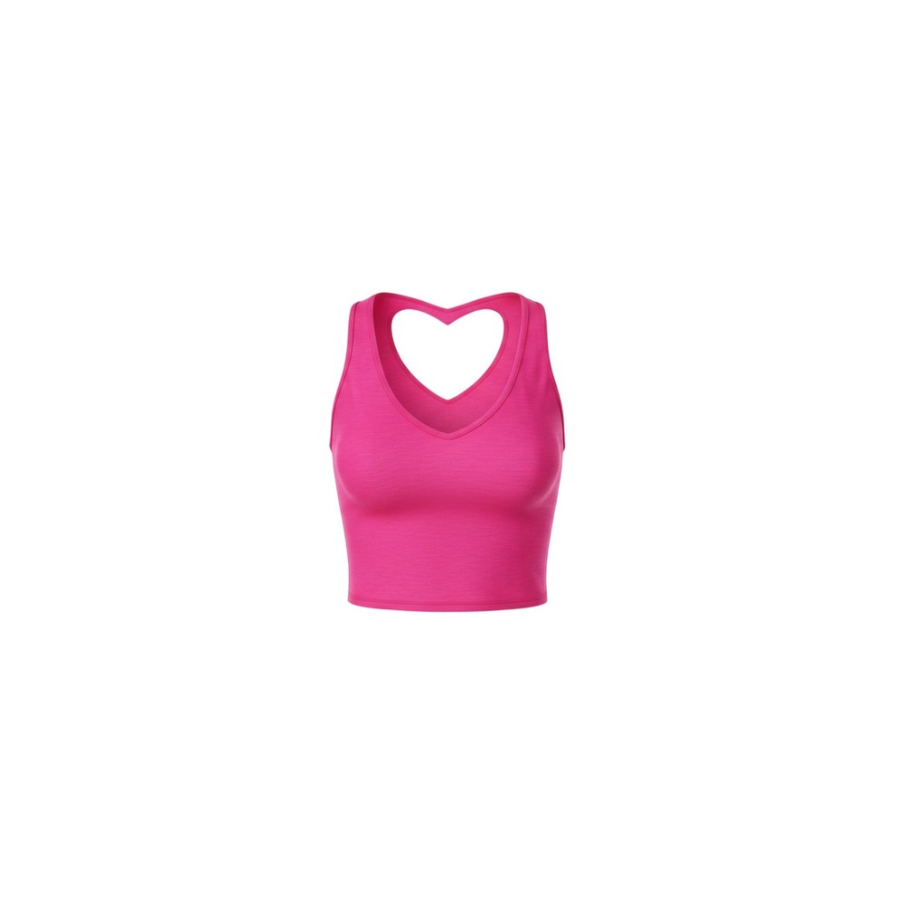Popular Basics Tank Top Womens Medium Pink Heart Cutout Back Crop Sleeveless